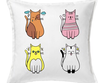 Pillow, custom illustration, cats, cotton