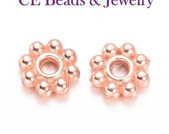 5mm Rose Gold Plated Bali Daisy Spacer Beads NON TARNISH Wholesale Jewelry Making Supplies Bulk Supplier Charmed Enchantments Ships from USA