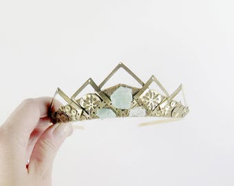 Yara Green Aventurine and Gold Filigree Crystal Tiara - by Loschy Designs