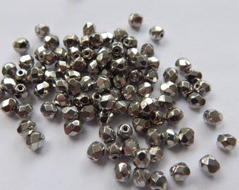 Firepolish 4mm Czech Glass Full Argentic (100 beads)