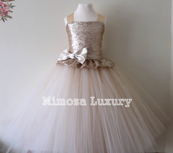 Champagne Flower Girl Dress, champagne girls dress, champagne birthday dress, champagne bridesmaid dress, champagne tulle wedding dress