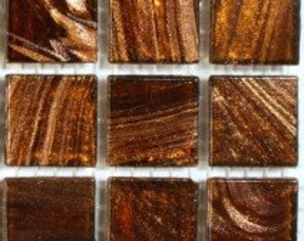 G3600803/4" Dark Brown Goldvein Glass Mosaic Tiles -25pk//Discount Mosaic Supplies//Mosaic