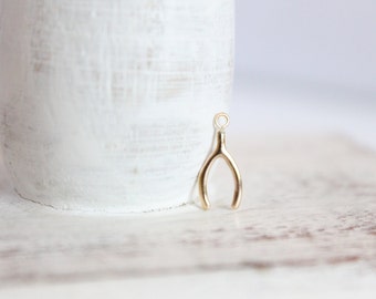 1 Piece - 14k Gold Filled Wishbone Pendant - 6.5x14.4mm - Lucky Charm - Gold Findings - Supplies - Small Charms and Pendants / GF-CB014