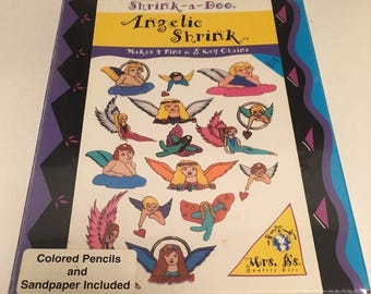 Shrink-A-Doo 90s Vintage Craft Kit Angelic Shrink Makes 4 Pins 5 Key Chains Sealed New Old Stock Vintage Mrs. B's Quality Craft Kits