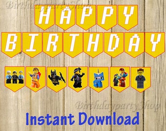 The Lego Movie Banner, Lego Movie Birthday Banner, Digital File