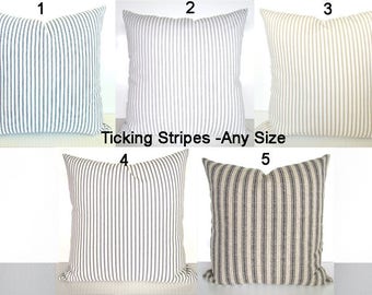 TICKING STRIPE PILLOWS French Gray Pillow Covers Black Ticking Stripe Pillow Covers Navy Blue Ticking Stripe Pillows 16 18x18 20 All Sizes