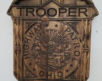 Custom #Ohio Highway Patrol #Trooper #Police Badge  - Personalized Badge 3D V Carved Wood Sign