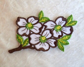 Retro Flowers Velveteen Sew on Vintage Sewing Patch Applique 1970's