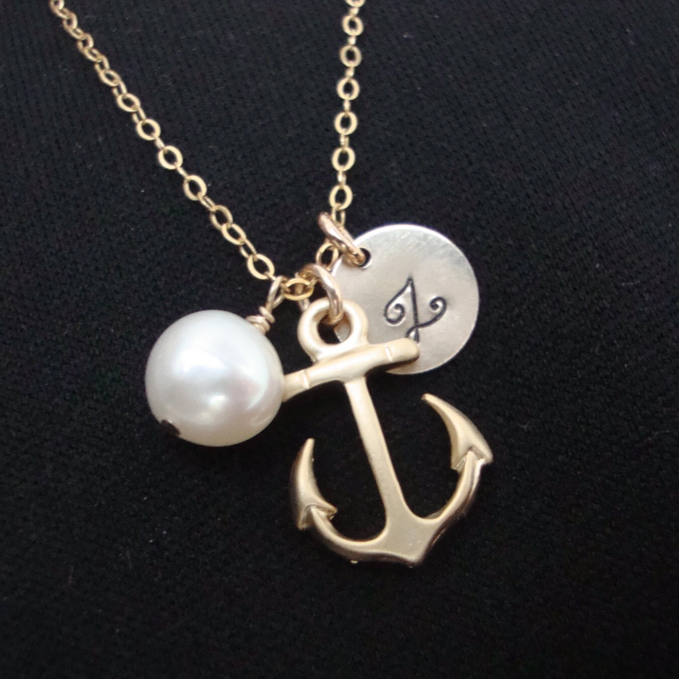 Anchor Necklace Personalized Hand Stamped gold filled