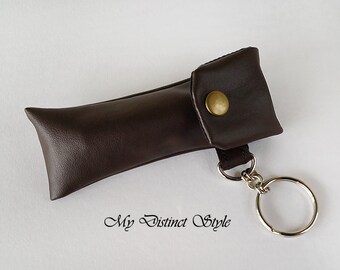 CHOOSE ONE COLOR - Men's Soft Faux Leather Fabric Lip Balm Holder with Keyring, Lip Balm Cozy, Chapstick Holder