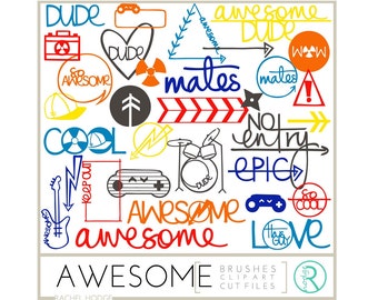 Boys Awesome Set: Photoshop Brushes, Photo Overlays, Digital Cut Files and Clip Art