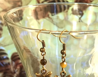Tigers Eye Honey Bee Earrings