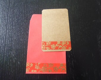 20 + 20 cards pockets decorated with a red and gold floral pattern: Japanese effect