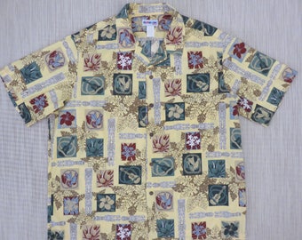Hawaiian Shirt Men ALOHA LINE Ukulele Aloha Shirt Vintage Tiki Tribal Surfer Tropical Print 100% Cotton Camp - XL - Oahu Lew's Shirt Shack