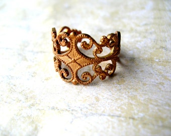 Vintage Brass Ring - Vintage Filigree Ring - Solid Brass - Bohemian Ring - Bohemian Jewelry