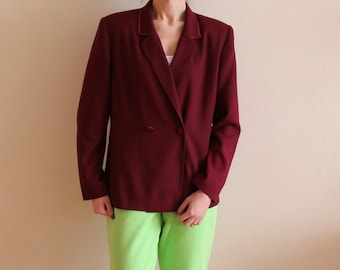 NOS Burgundy Red Blazer Women's Blazer Double Breasted Blazer Vine Red Jacket Padded Shoulders Large/ XL Size