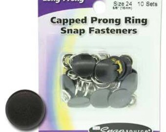 Snap Size 24 Fasteners, Capped Prong Matte Black Color - 10 Sets
