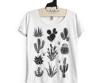 Large- Tri-Blend Heather White Dolman Tee with Cactus Screen Print