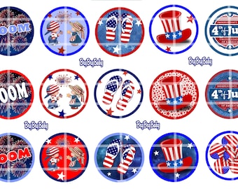 Fourth of July 4th 1" bottle cap images BCI Red White blue Indepence day
