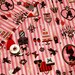Pink kawaii Japanese cotton fabric 110x150cm, silhouettes, make up, fashion