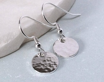 Silver earrings, sterling silver, minimalist hammered dainty earrings, birthday gift, bridesmaid gifts, small handmade everyday earrings