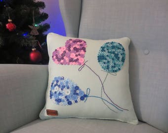 Pillow 40x40, pillow cover embroidered with buttons