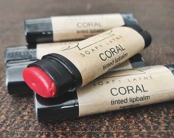 CORAL, tinted lip balm, natural vegan lipbalm