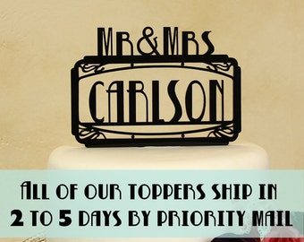 Wedding cake topper Art Deco Style Mr. and Mrs. personalized "in your name" by Distinctly Inspired (style R-6)