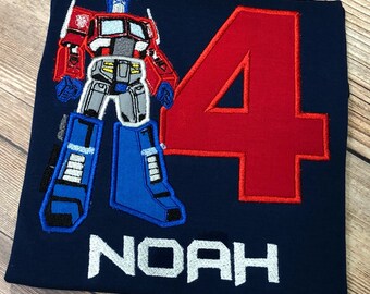 Optimus Prime Birthday Shirt, Transformers Inspired Birthday Embroidered Shirt, Numbers 1- 9,