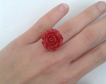 Dark Red Rose cabochon ring - adjustable to your finger