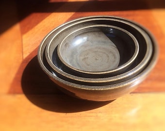 Nesting Bowls - Gray Nesting Bowl Set - Stoneware Bowl Set - Ceramic Nesting Bowls - Handmade