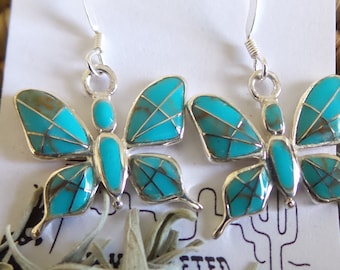 Southwest Sterling Silver Turquoise Butterfly Earrings
