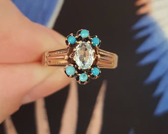 Antique Victorian Aquamarine and Turquoise Gold Ring