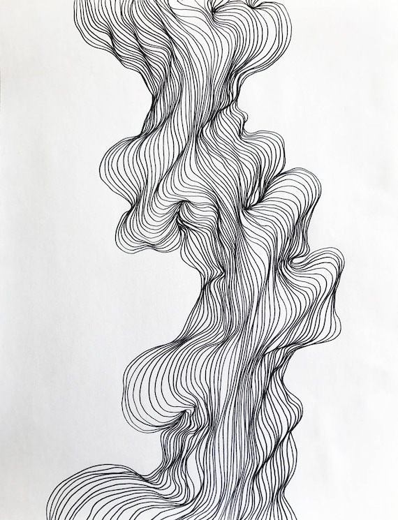 Abstract Line Art Design : Abstract line art black and white modern drawing organic