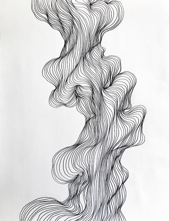 Abstract line art black and white modern drawing organic