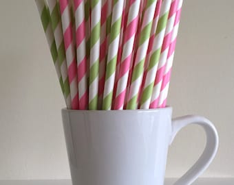 Pink and Green Striped Paper Straws Pink and Light Green Party Supplies Party Decor Bar Cart Cake Pop Sticks Party Graduation