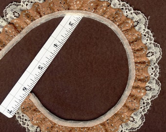 Double gathered lace trim Cream and Brown 12yds (XD159)