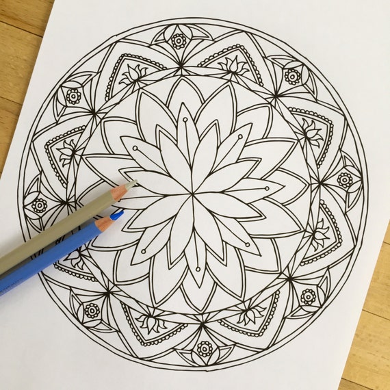 Mandala Lotus Hand Drawn Adult Coloring Page