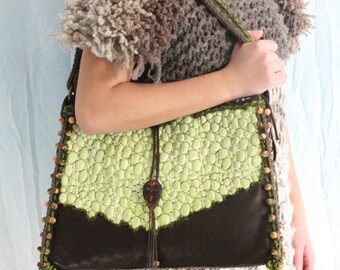 Chocolate lime leather bag