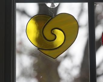 Stained glass suncatcher, Heart Suncatcher, Yellow heart