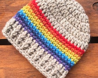 Crochet Rainbow Baby Hat, Knit Hat, Natural Fiber, Rainbow Baby Hat, Baby Boy Hat, Baby Girl Hat, Crochet Hat, Newborn Beanie, Rainbow