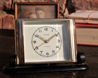 Art Deco Clock - Vintage Table Clock - Mechanical Alarm Clock - Desk Clock Slava - Soviet Clock - Rare Vintage Clock - Office Decor