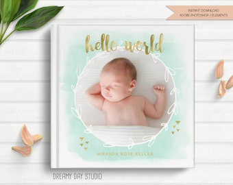 baby photo book cover template, newborn photo album cover, photo album cover template, newborn photo album, photography template, photoshop