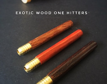 Exotic Wood One Hitter Pipes- 2" & 3" length- Upgraded Beautiful Wood Grain Pipe with Brass Head