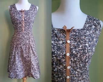 1950s Geometric Print Day Dress - Vtg Sundress - Medium/Large