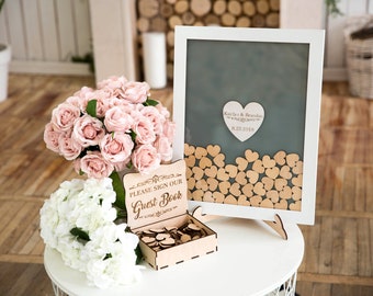Hearts Drop Box Wedding Guest Book Alternative Wooden Drop In hearts Sign Book Unique Wedding Guestbook Guest Book Frame White central heart