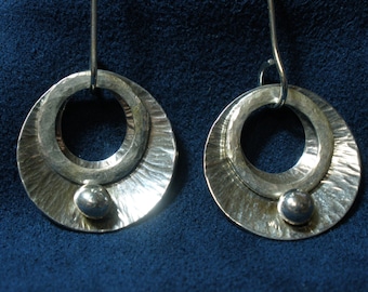 Sterling Silver Hanging Textured Disk Earrings