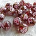 Lampwork Beads, Round with Pink & White Flowers, Touches of Green with Darker Pink Background- From Personal Stash - 21 Pieces - GORGEOUS!