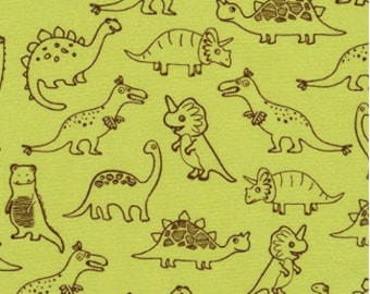 Dinosaur Outlines on Grass Green from Robert Kaufman's Dinoroar Collection by Sea Urchin Studios