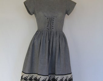 1950's brown gingham day dress